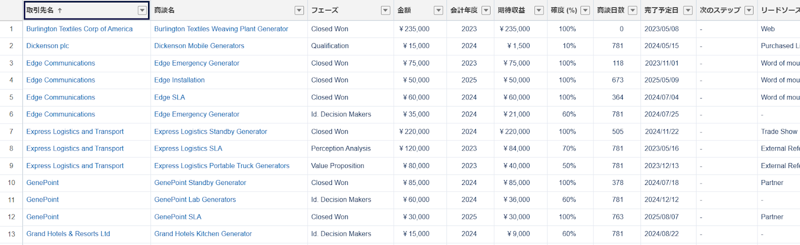 写真：Salesforceレポート 表形式